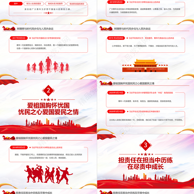 重温五四青春寄语PPT党政风重温五四百年习近平的青春寄语专题课件模板