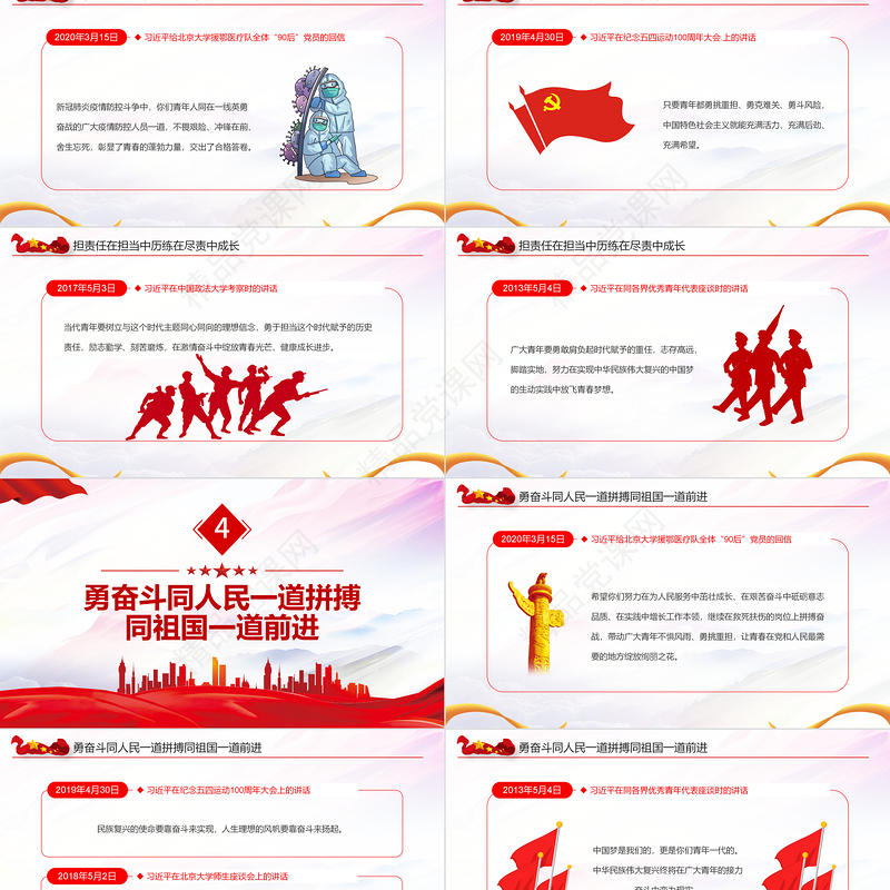 重温五四青春寄语PPT党政风重温五四百年习近平的青春寄语专题课件模板