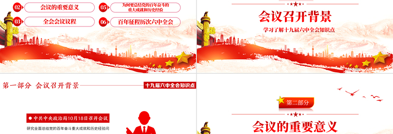 十九届六中全会PPT党政风庄严六中全会召开背景会议议程重要意义介绍党课课件
