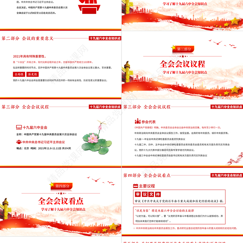 十九届六中全会PPT党政风庄严六中全会召开背景会议议程重要意义介绍党课课件