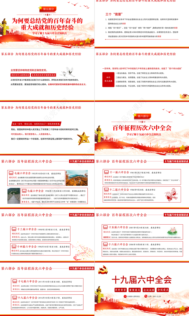十九届六中全会PPT党政风庄严六中全会召开背景会议议程重要意义介绍党课课件