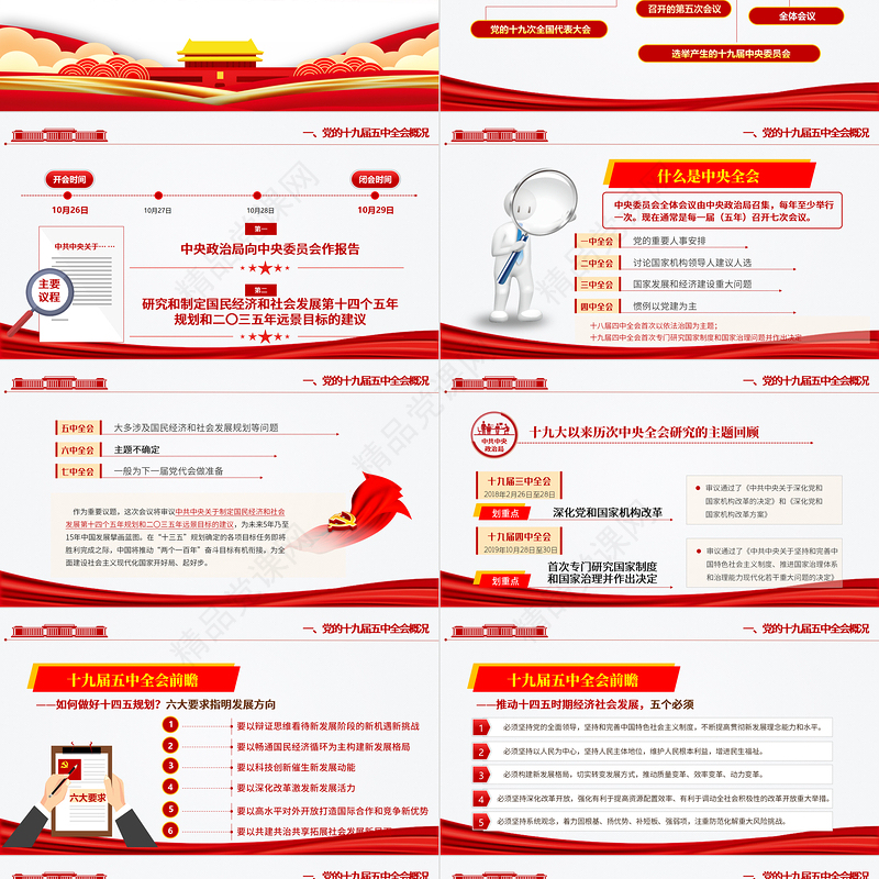 党政风炫彩十九届五中全会精神解读十四五规划党课学习PPT