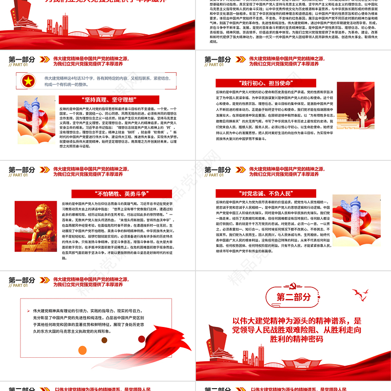 伟大建党精神PPT红色大气传承以伟大建党精神为源头的精神谱系党员培训党课