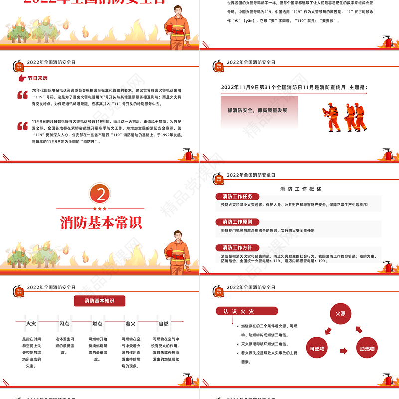 2022消防宣传日PPT红色简约风全国119消防安全日消防安全专题培训模板课件