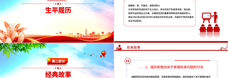 红色精美纪念胡耀邦同志诞辰110周年PPT主题课件