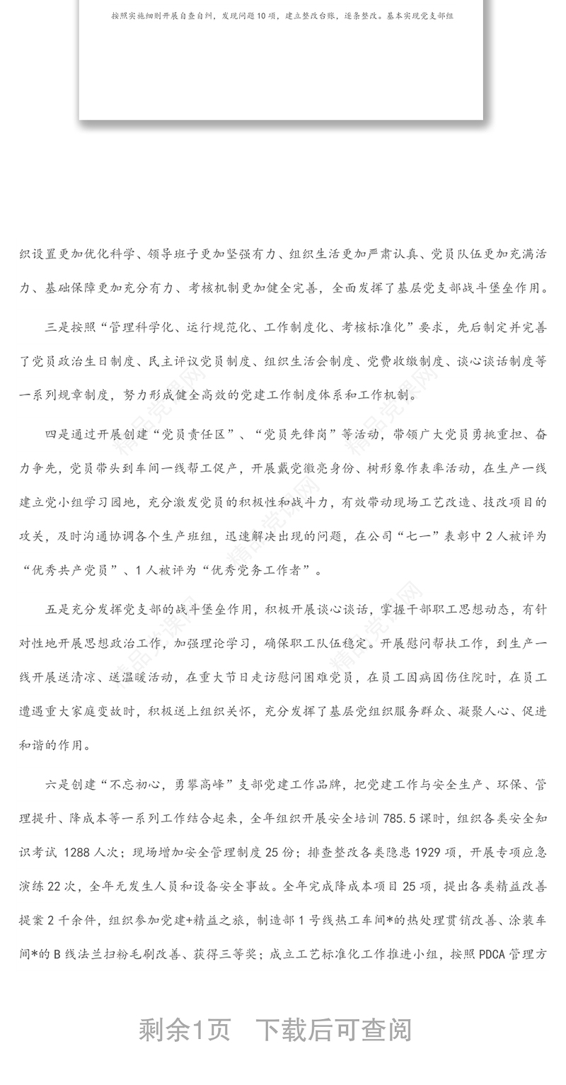 国企党支部标准化规范化建设工作总结汇报