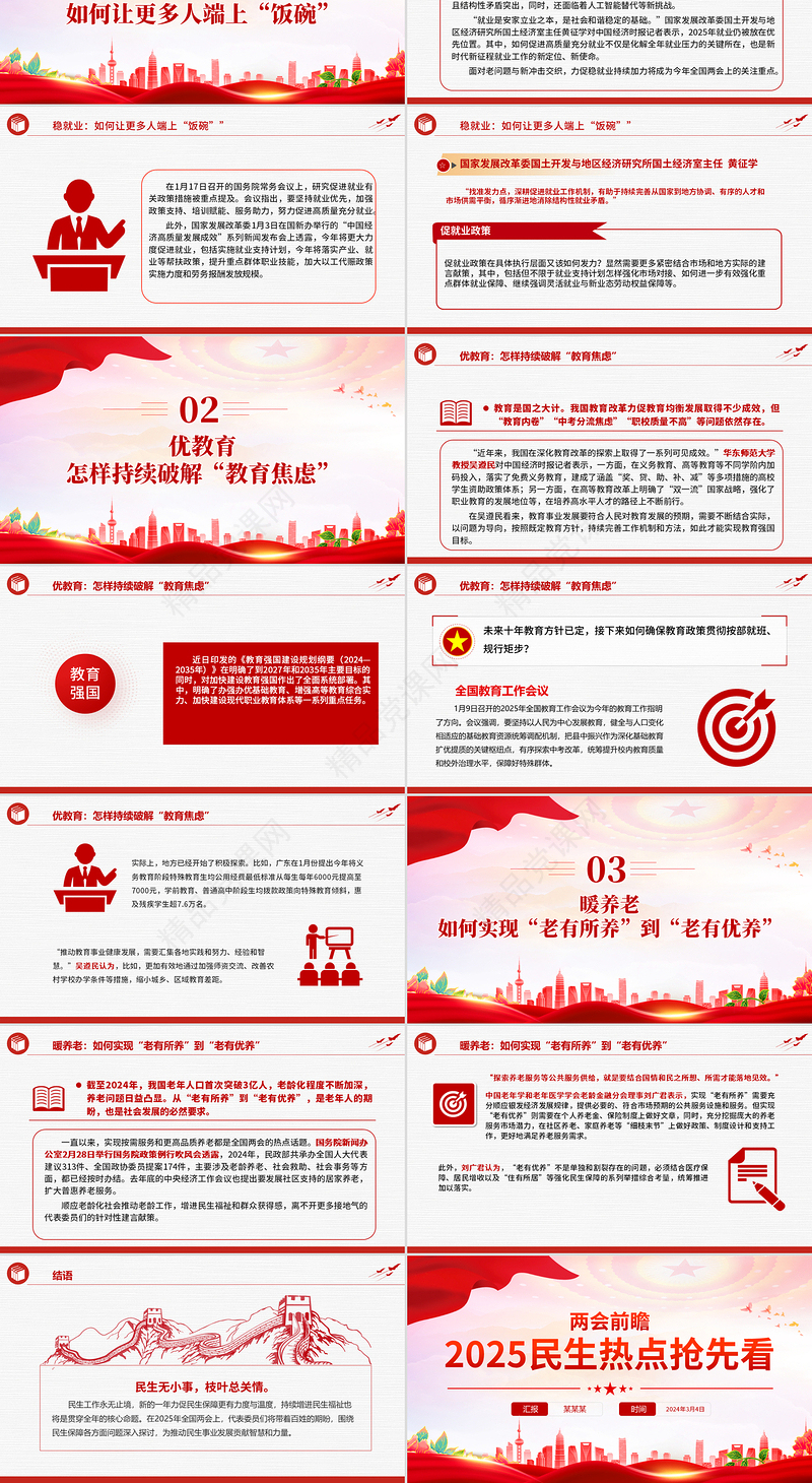 红色精美2025两会前瞻民生热点抢先看PPT党课课件