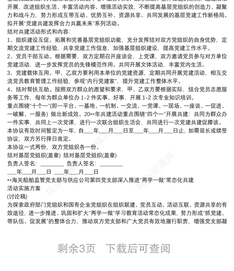 党支部共建活动方案 3篇