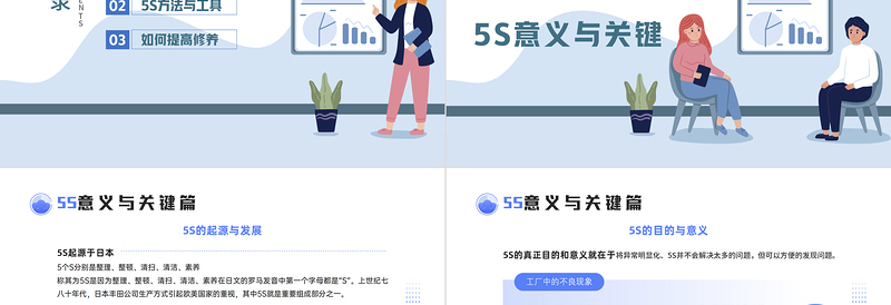 办公室5S管理制度PPT简约插画风公司企业5S管理制度知识培训课件模板下载