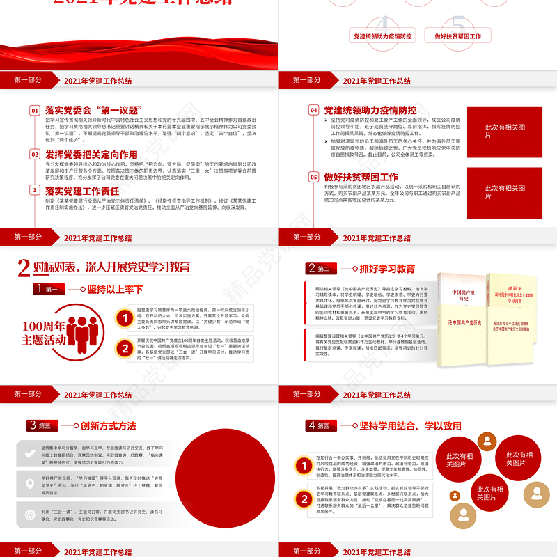 党政工作总结PPT党政风简约国企党委2021党建工作总结及工作计划党支部汇报模板