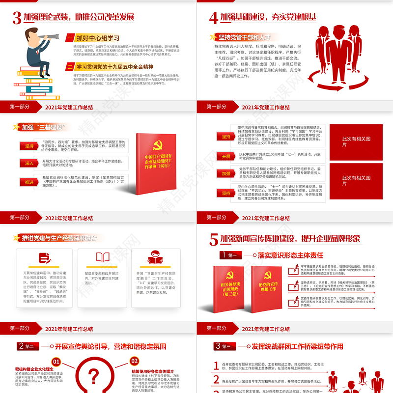 党政工作总结PPT党政风简约国企党委2021党建工作总结及工作计划党支部汇报模板