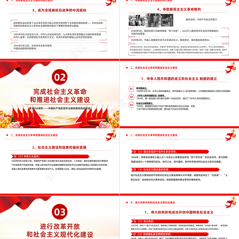 2024建党103周年PPT红色大气中国共产党的百年光辉历程和历史经验七一党课课件