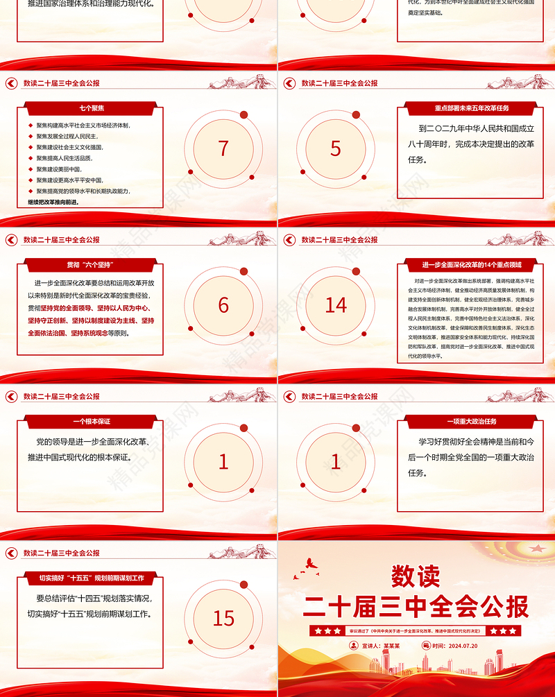 红色精美数读二十届三中全会公报PPT三中全会精神学习宣讲课件下载
