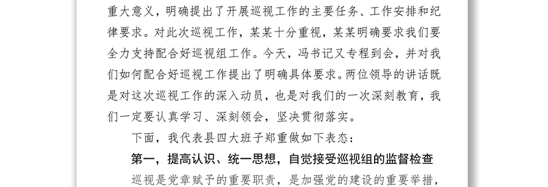 在某某党委巡视组巡视某某工作动员会上的表态发言(某某年某某月某某日)某某