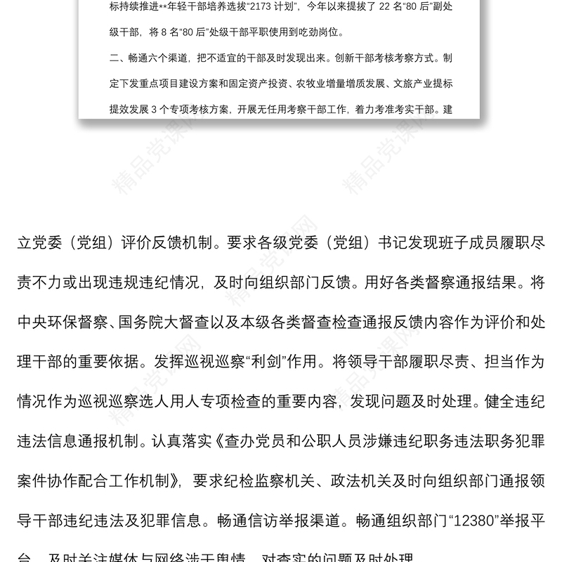 推进干部能上能下工作汇报