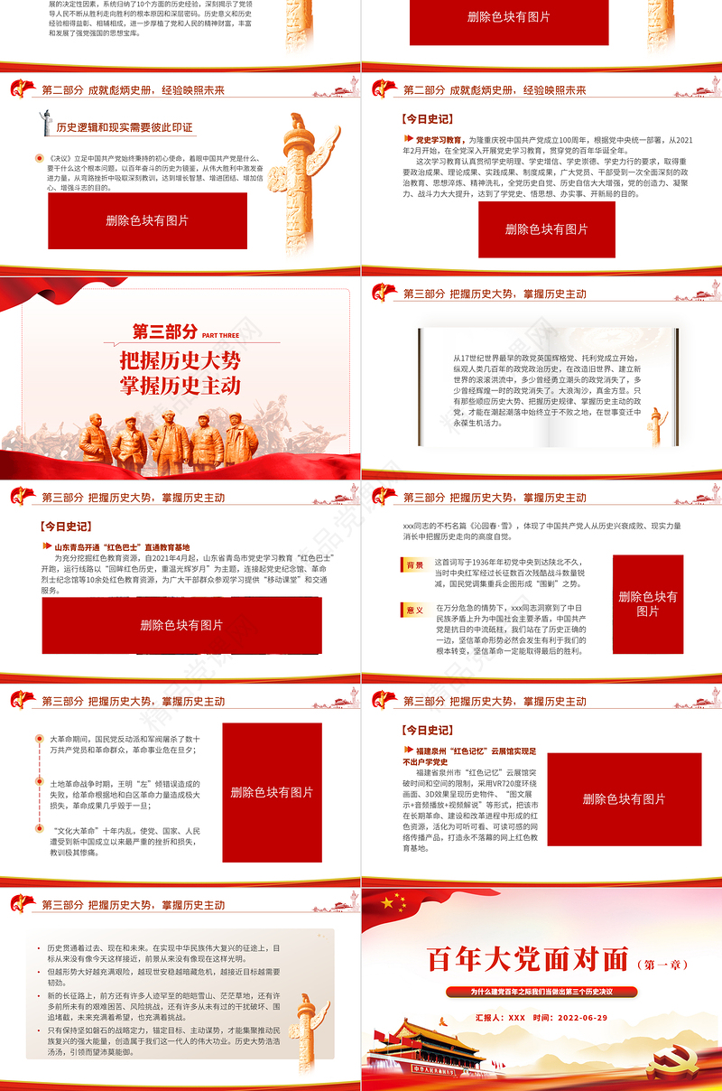 百年大党面对面PPT红色党政风深入学习建党百年之际我们当做出第三个历史决议专题党课课件模板