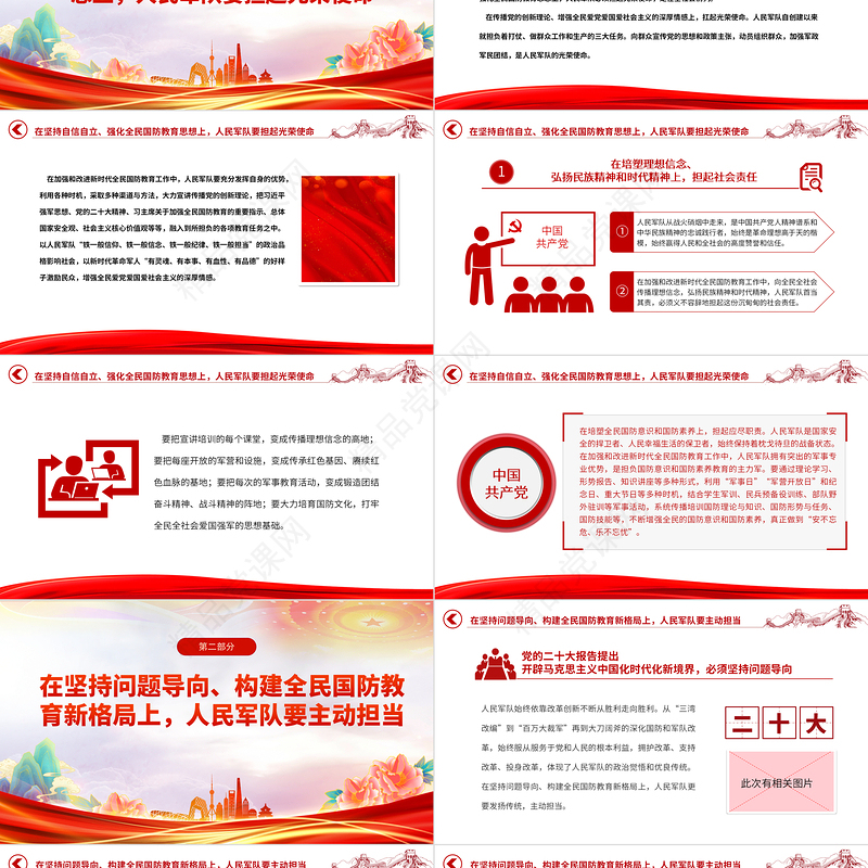 2024人民军队在新时代全民国防教育中的担当与作为PPT红色大气深入学习宣传贯彻党的二十大精神主题专题党课