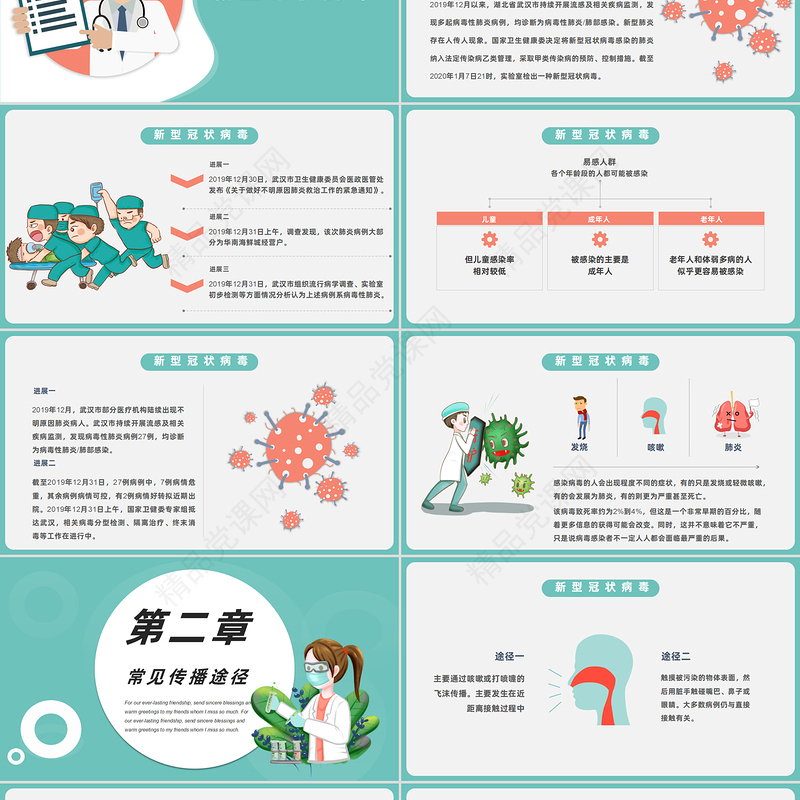内容型可爱卡通开学疫情防护宣传指南PPT模板