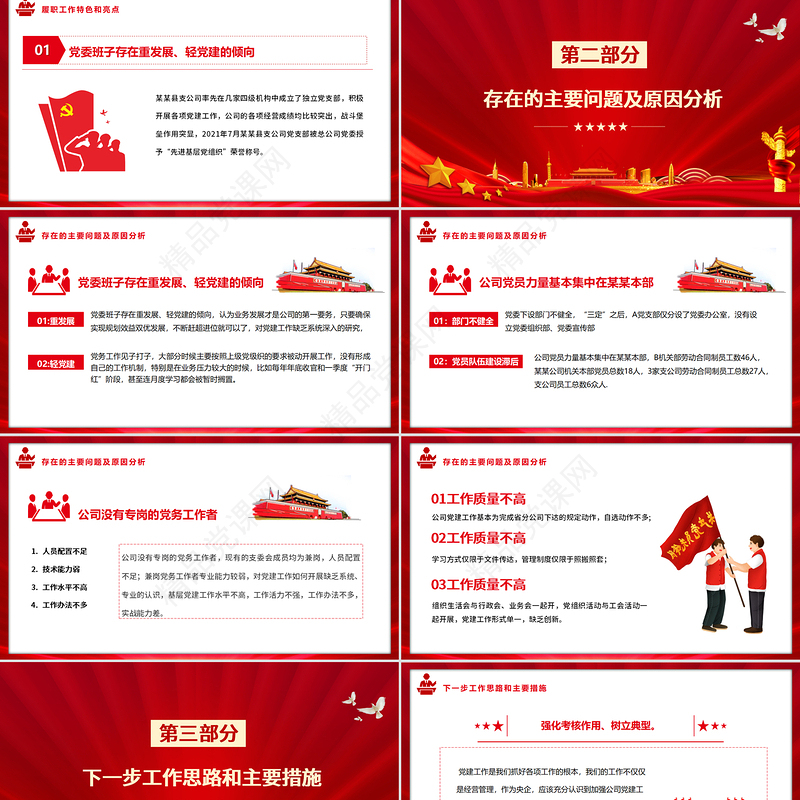 党支部党员大会PPT红色简约基层党建企事业党建工作计划述职述廉专题党课课件模板