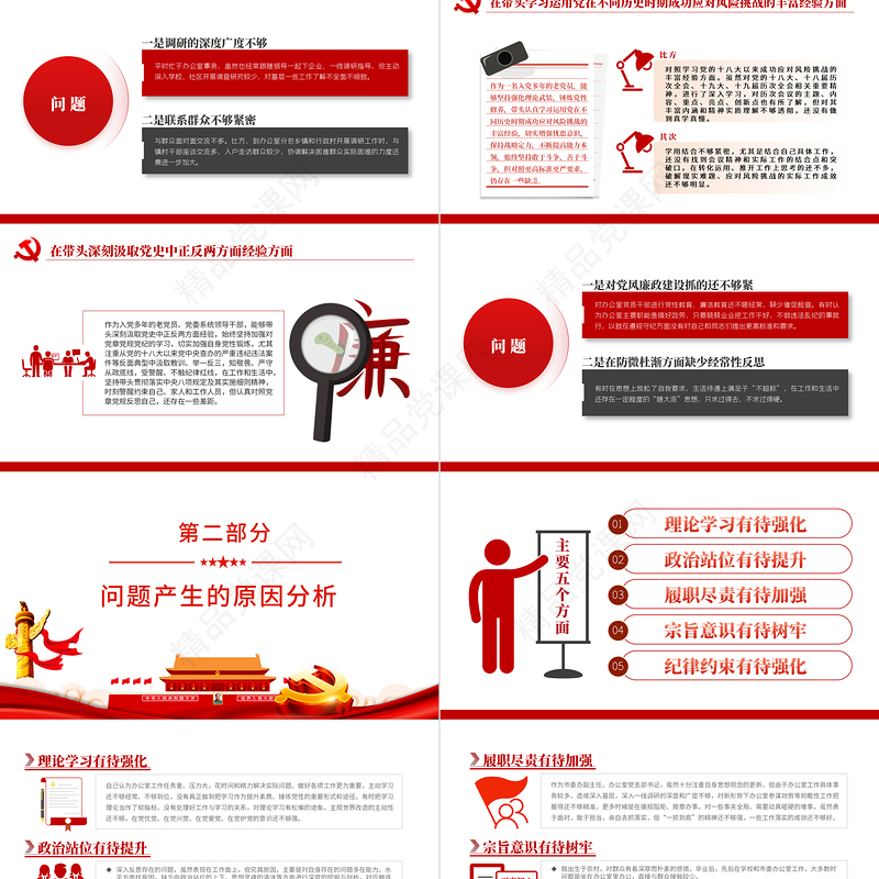 党史学习教育专题民主生活会“五个带头”对照检查发言材料PPT精品党委党支部党史学习专题党课课件模板