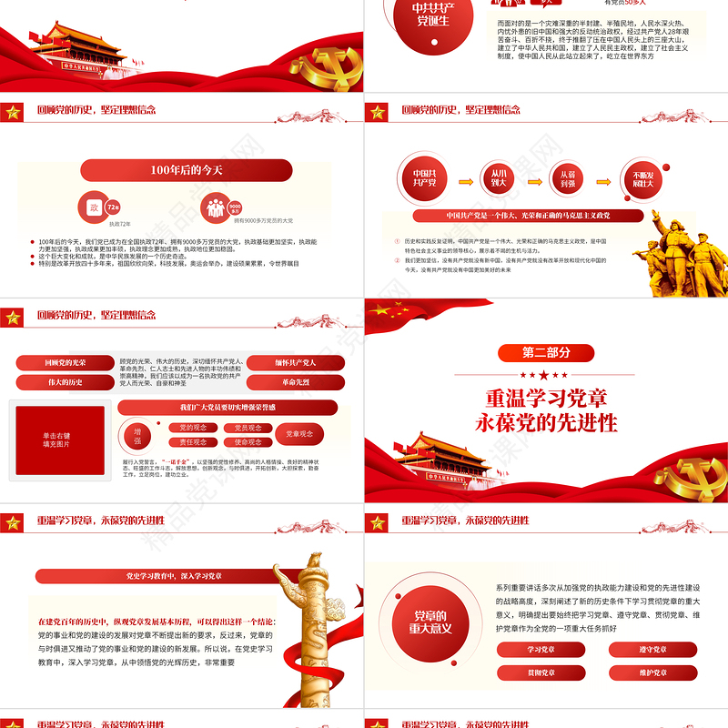 重温党史永葆党性PPT红色精美七一党员教育培训专题课件模板