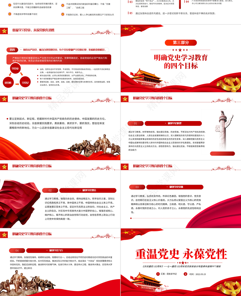 重温党史永葆党性PPT红色精美七一党员教育培训专题课件模板