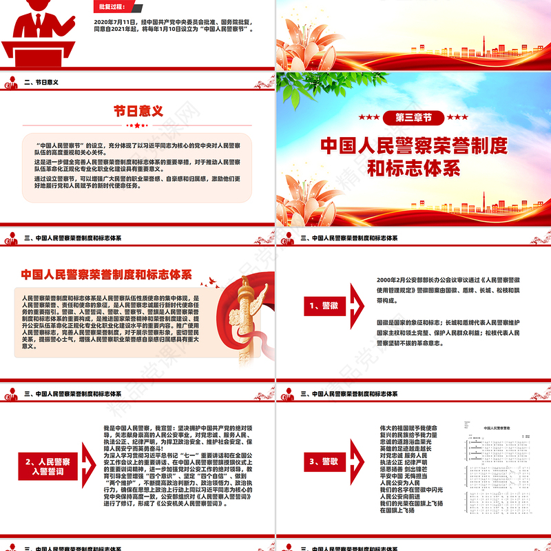 全国110宣传日PPT蓝色简洁中国人民警察节活动模板下载