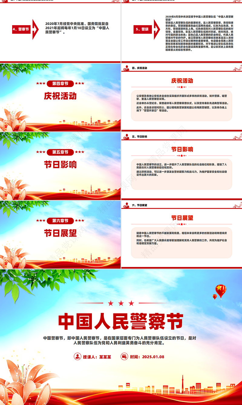 全国110宣传日PPT蓝色简洁中国人民警察节活动模板下载