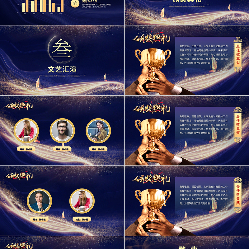 2021牛年大气蓝金科技感势不可挡颁奖典礼企业年会晚宴PPT模板