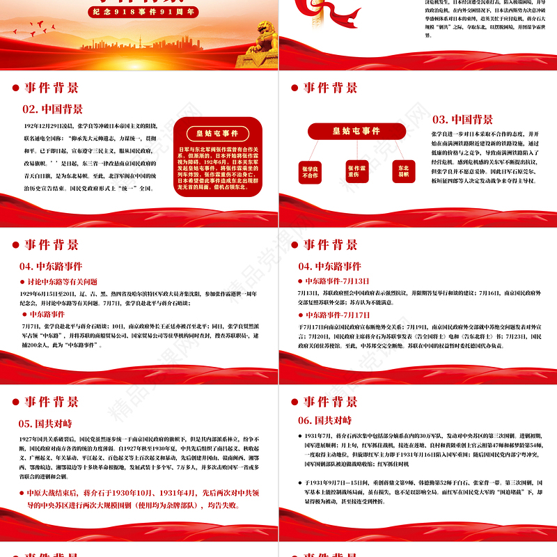 918事件91周年纪念日PPT党政风纪念918事件91周年勿忘国耻警钟长鸣党课课件模板