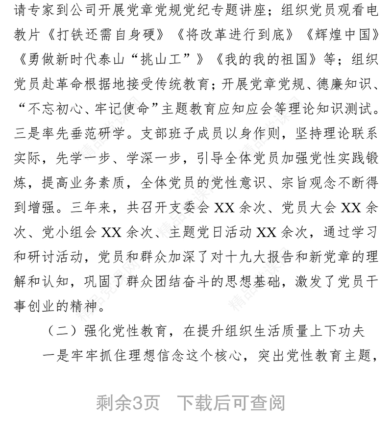 公司党支部委员会换届工作报告