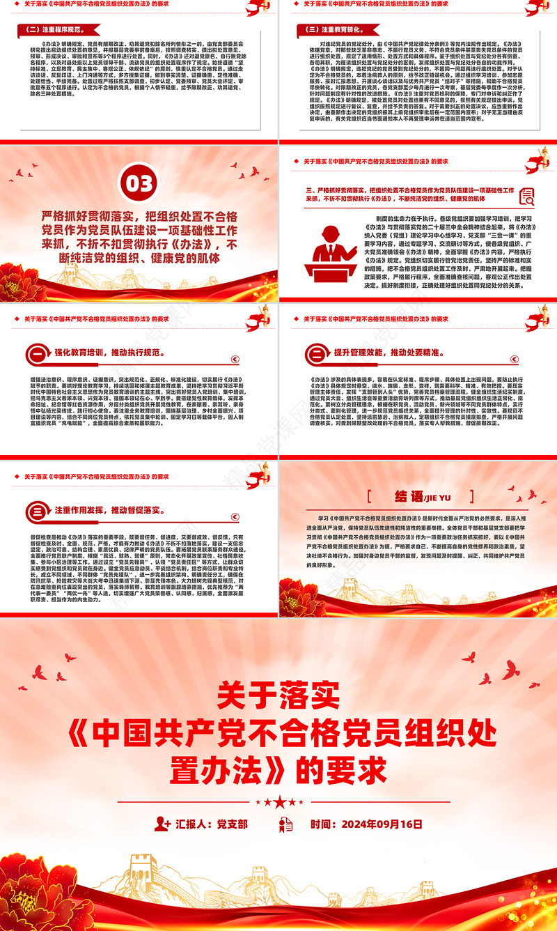 党建风关于落实《中国共产党不合格党员组织处置办法》的要求PPT下载