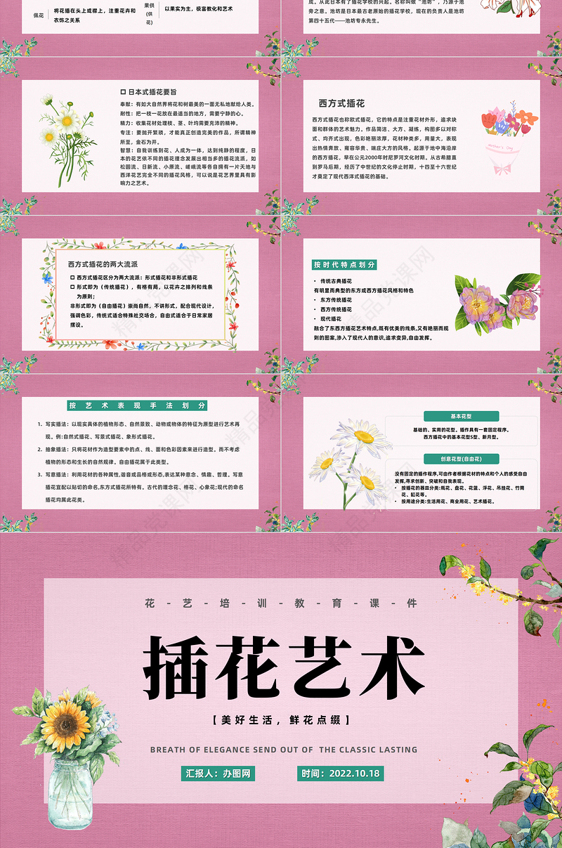 2024插花艺术PPT绿色清新风花艺培训教育课件下载
