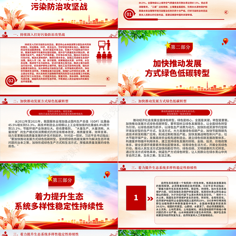 2023全面推进美丽中国建设ppt简洁党政风学习习近平新时代发展思想基层党组织党支部党课课件