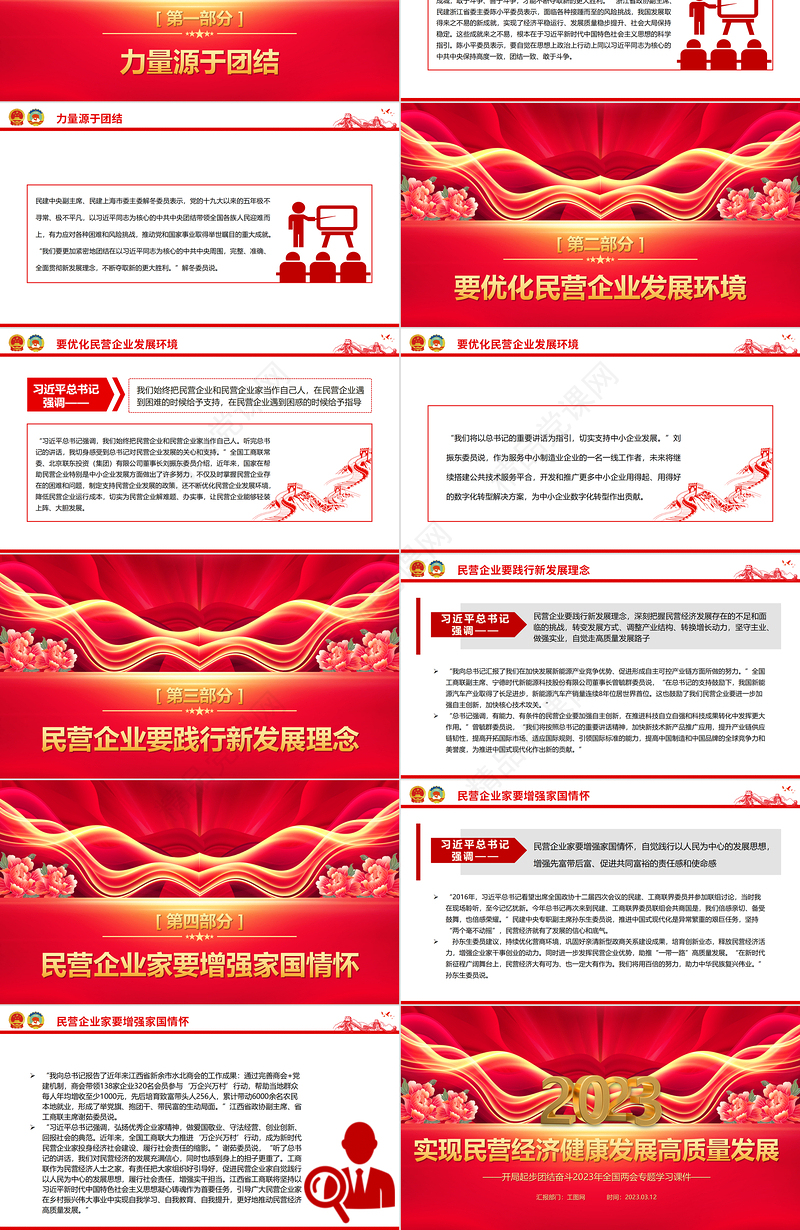 2024实现民营经济健康发展高质量发展PPT精美大气开局起步团结奋斗2024年全国两会专题学习课件