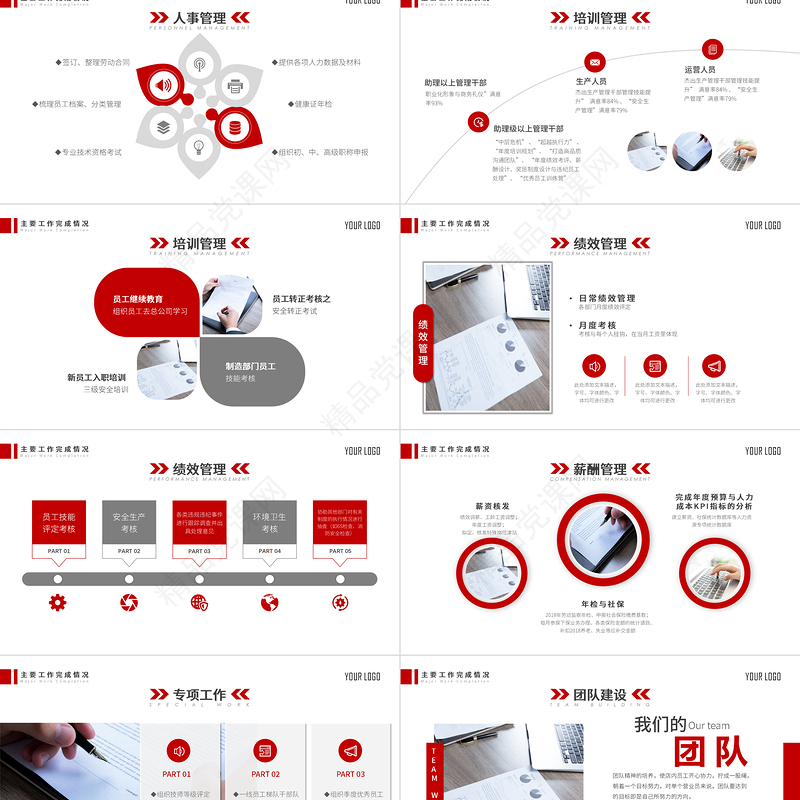 2023红色扁平化原创人事行政年终总结工作总结PPT模板下载