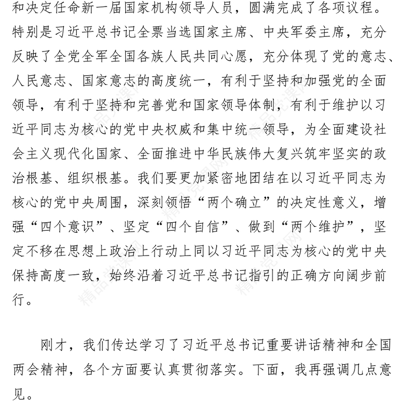 2023年全国两会精神大会上的讲话学习会议