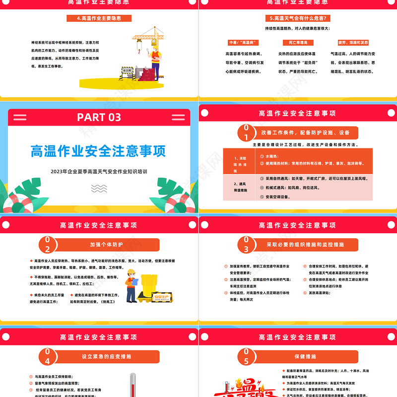 2024高温作业安全PPT精美卡通企业夏季高温天气安全作业知识培训课件下载