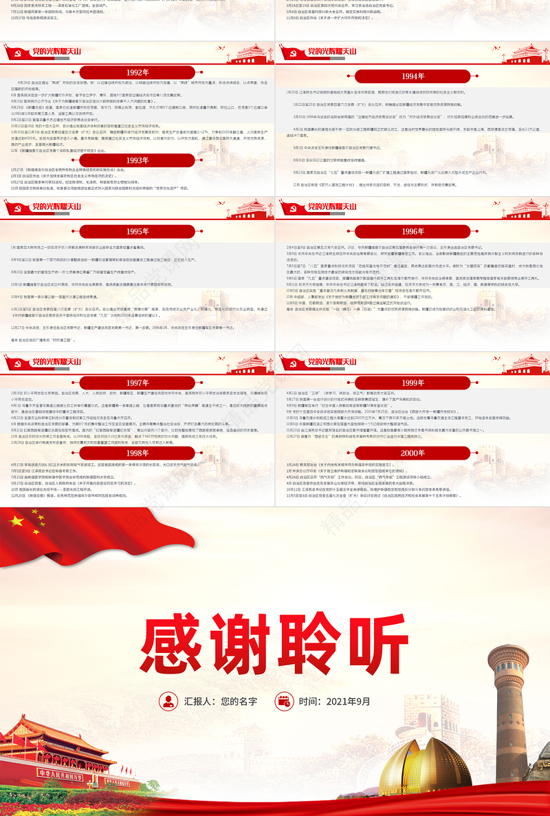 2021党的光辉耀天山PPT风展红旗党在新疆100年大事记致敬建党百年党课课件