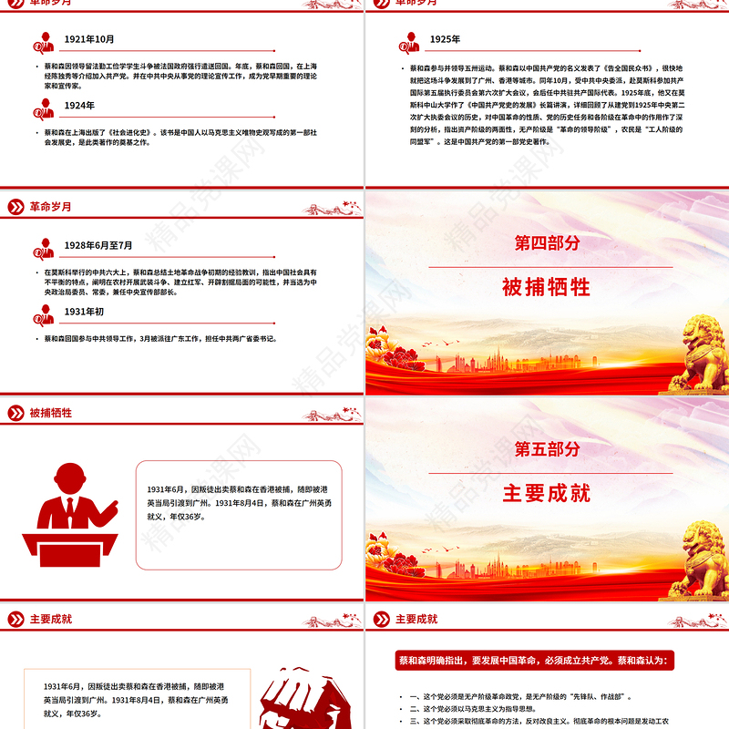 大气精美革命先驱蔡和森PPT党史中的青年榜样系列课件