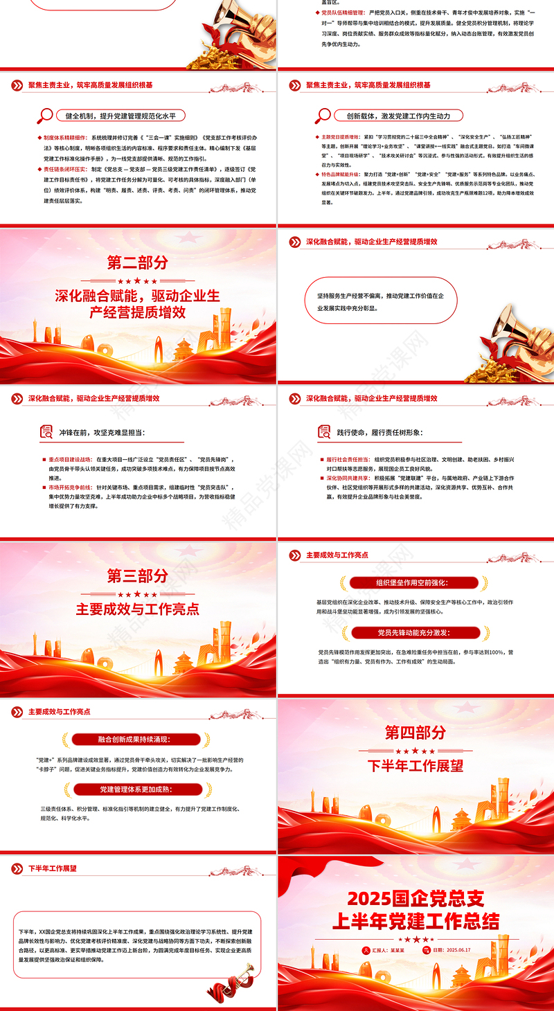 红色大气国企党总支上半年党建工作总结PPT模板