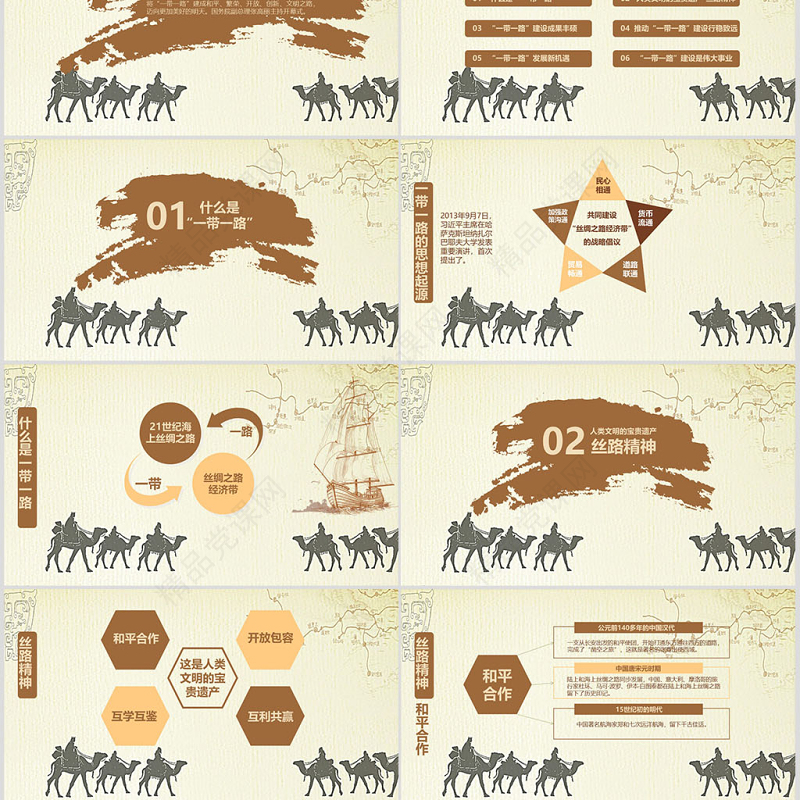 一带一路新丝绸之路党课培训ppt模板