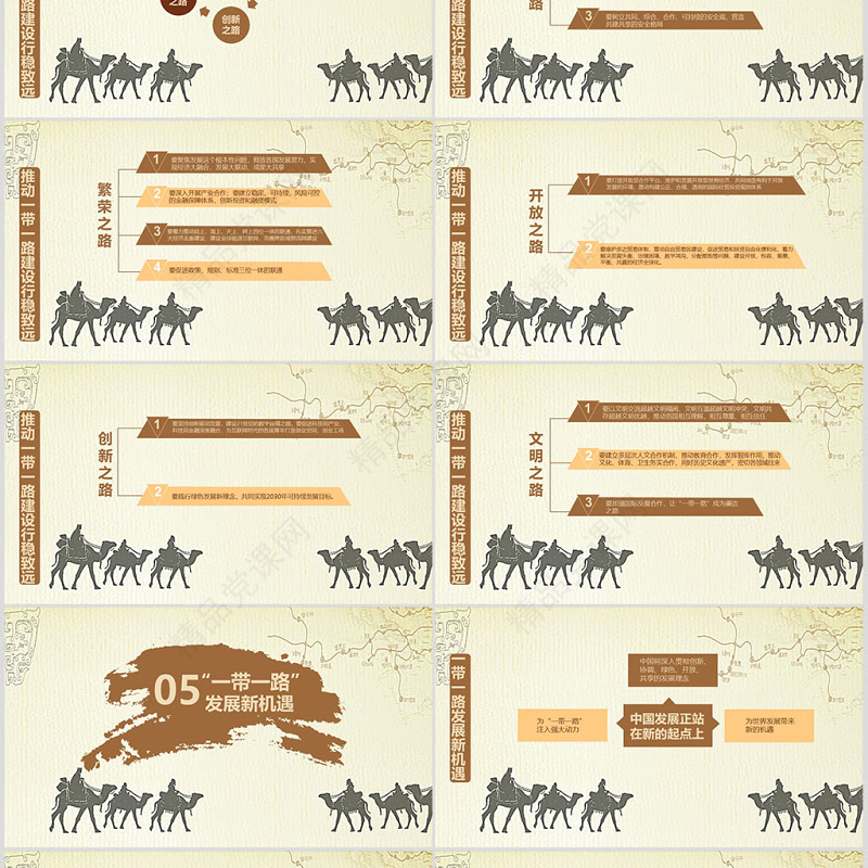 一带一路新丝绸之路党课培训ppt模板