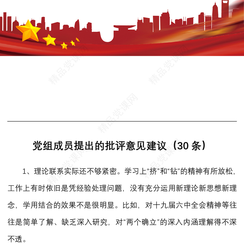 30条批评意见党组成员提出的批评意见建议30条民主生活会组织生活会相互批评