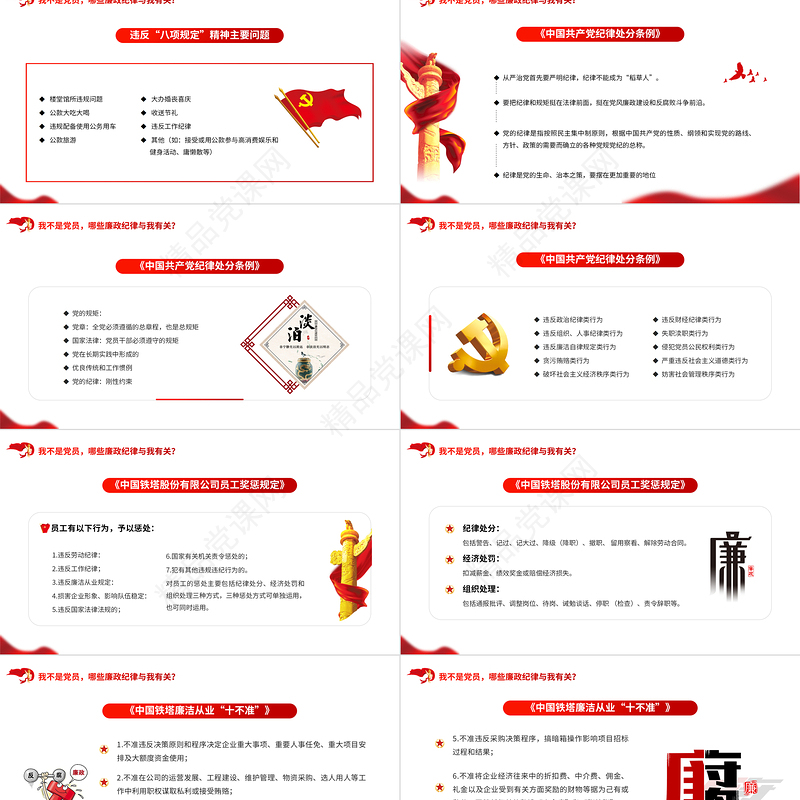 2023员工廉洁风险防控教育PPT红色党建风反腐倡廉党员培训模板课件