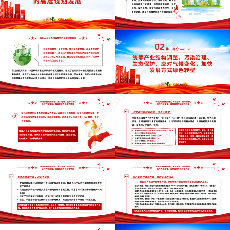 推动绿色发展走人与自然和谐共生的中国式现代化道路PPT党建风学习贯彻宣传二十大精神专题党建党课模板