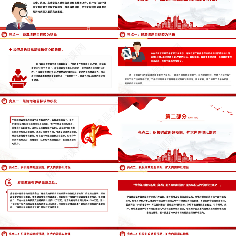 党政风优质2024政府工作报告六大亮点两会精神学习党课PPT