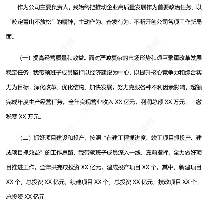 2024年总经理述职述廉报告模板