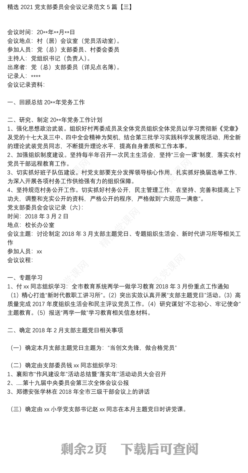 精选2021党支部委员会会议记录范文5篇
