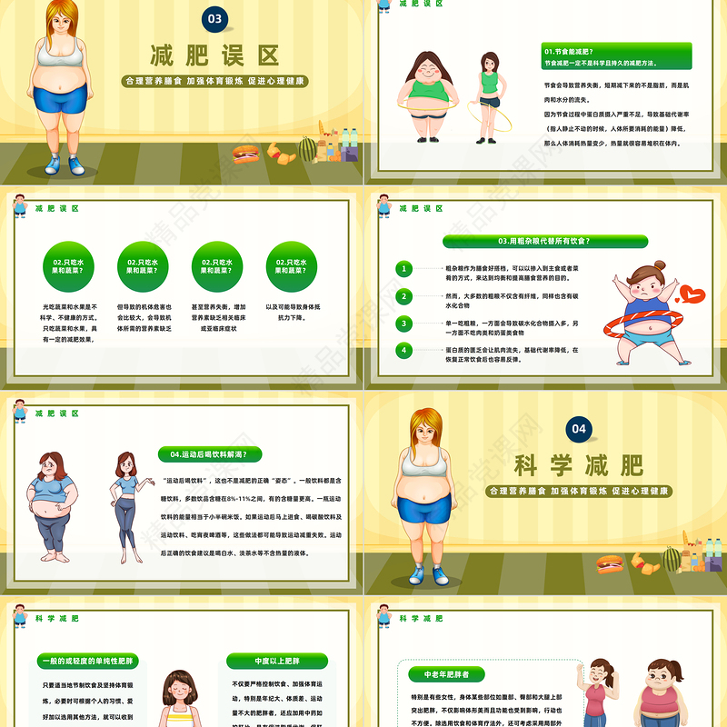 2024世界防治肥胖日PPT精美卡通合理营养膳食世界防治肥胖日知识宣讲模板课件